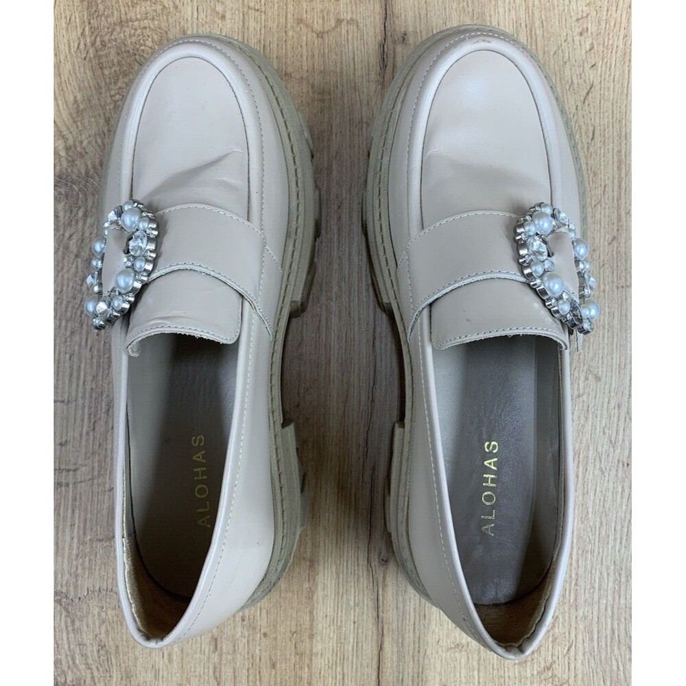 Alohas Trailblazer Loafers Shoes Women's Size US 9 EU 40 Beige Crystal Buckle - Picture 12 of 16